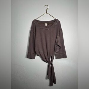 We The Free brown tie front oversize waffle knit shirt size extra small